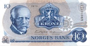 10 kroner 1973 QH erstatning ex. Skilling 6.4.19