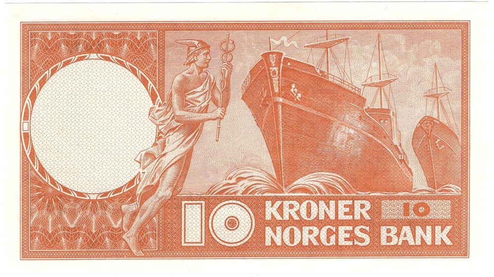 10 kroner 1957 Z.0223549 erstatningsseddel. Kv.0/01