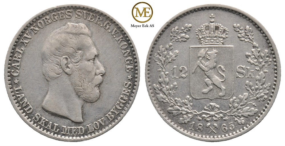 12 skilling 1865 Carl XV. Kv.1+