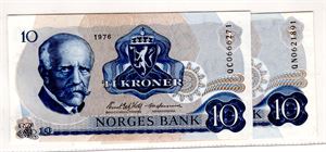 10 kroner 1976 QC og QN erstatning Kv.01