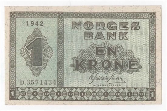 Norge 1 krone 1942 D kv. 0