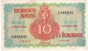 10 kroner 1944 Z.446041 London utg. Kv.01