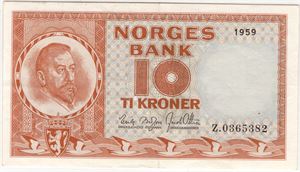 10 kroner 1959 Z. Erstatningsseddel. Kv.1+/01