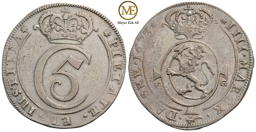 4 mark 1673 Christian V. Kv.1+/01