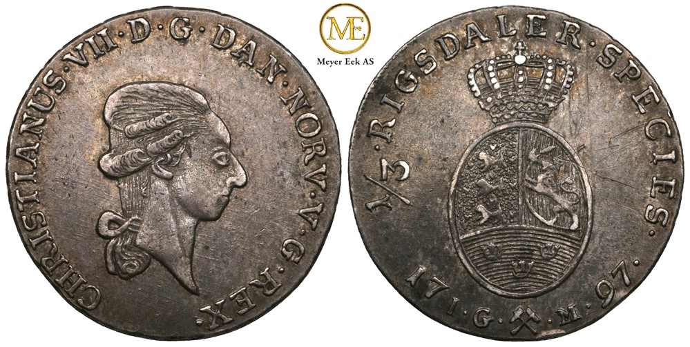 1/3 speciedaler 1797 Christian VII. Kv.1+/01