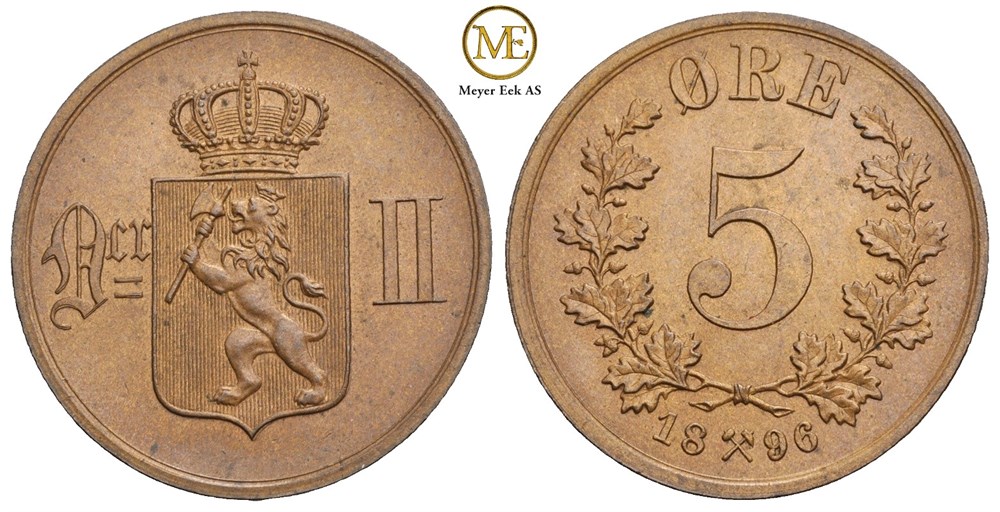 5 øre 1896 Oscar II. Kv.0