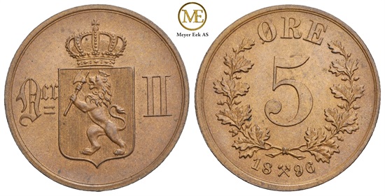 5 øre 1896 Oscar II. Kv.0
