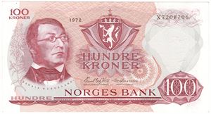 100 kroner 1972 X. Erstatningsseddel. Kv.01