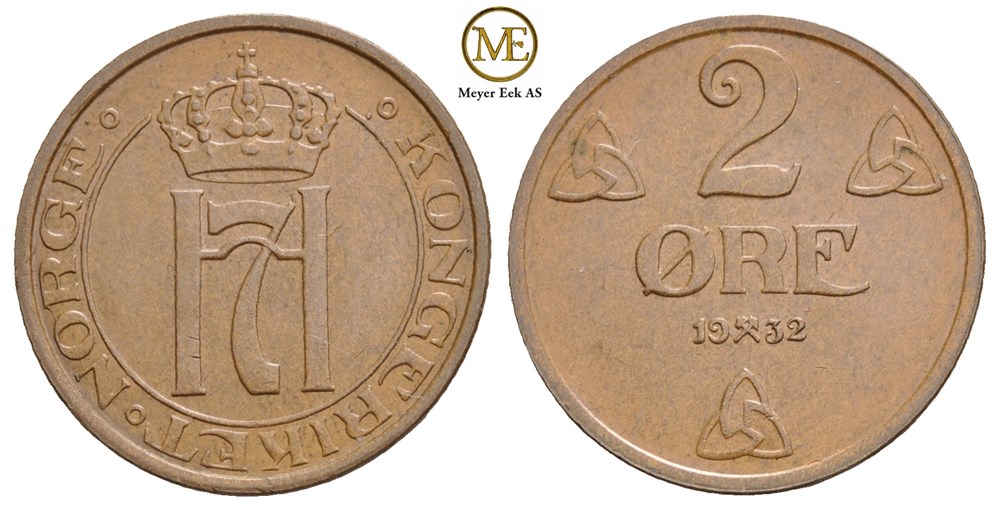 2 øre 1932 Haakon VII. Kv.0