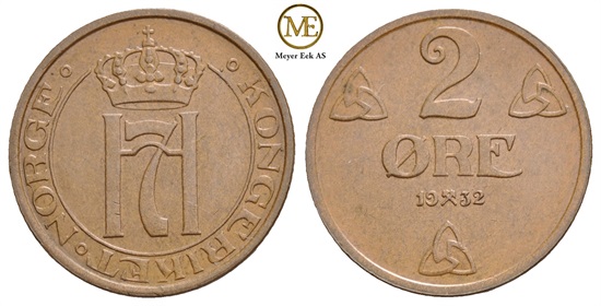 2 øre 1932 Haakon VII. Kv.0