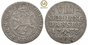 8 skilling 1733 Christian VI. Kv.1/1+