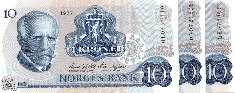 10 kroner 1977 QH, QL og QN erstatning. Kv.0