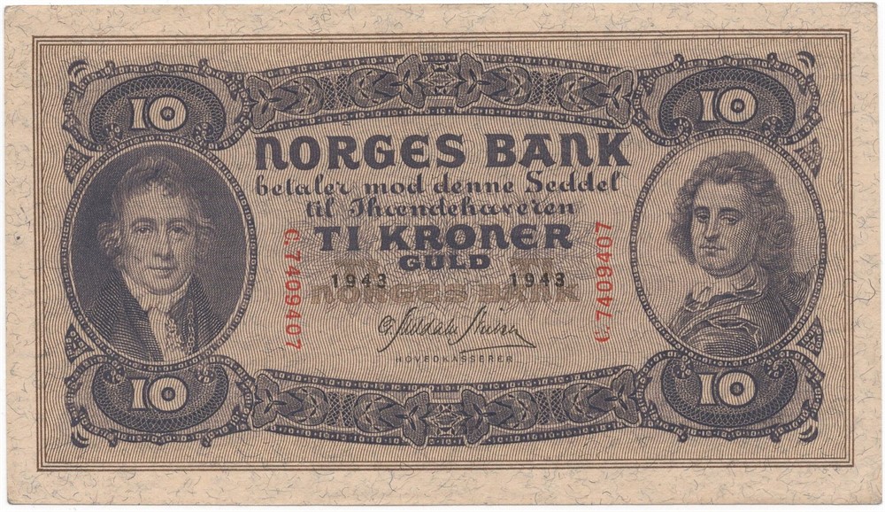 10 kroner 1943 C.7409408. Kv.0/01