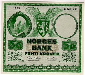 50 kroner 1955 B Ex. Skilling Kv.0/01