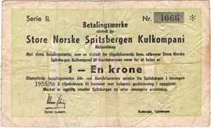 1 krone SNSK. 1955/56 Li. Kv.1-