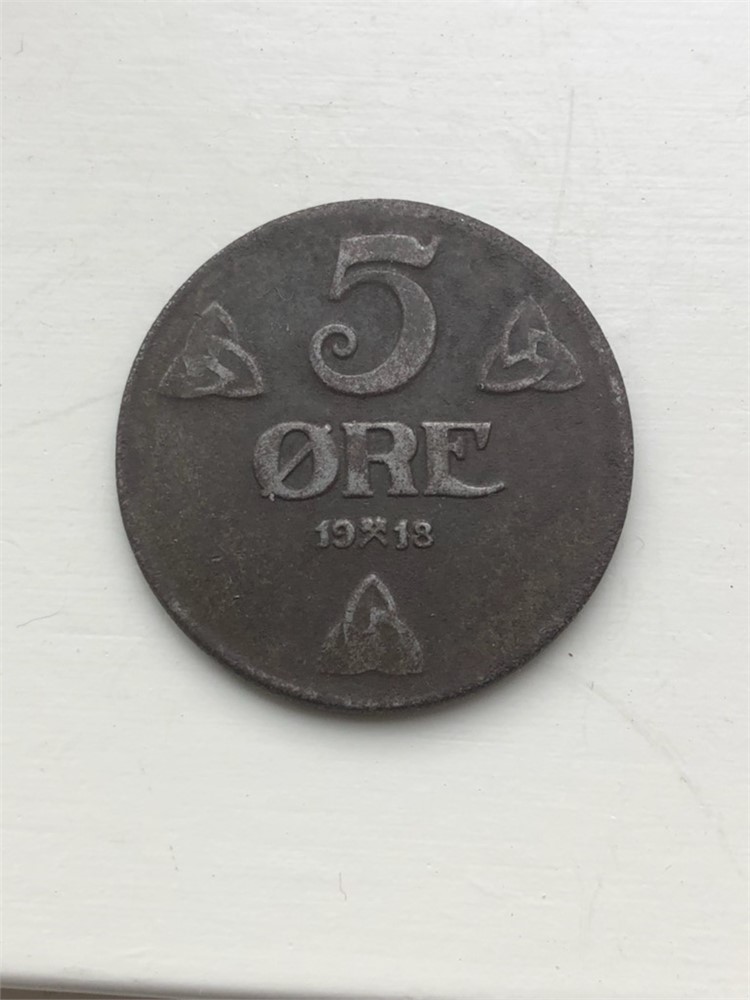 5 øre 1918 Jern Haakon VII. Korrodert. Kv.1/1-
