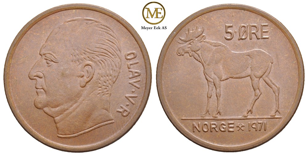 5 øre 1971 Olav V. Kv.0