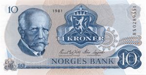 10 kroner 1981 HS erstatning ex. Mynt og Seddel 1.8.12