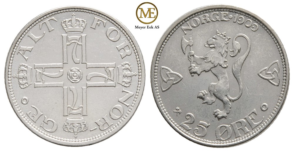 25 øre 1909 Haakon VII. Kv.0