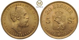 20 kroner / 5 Spc. 1875 Oscar II. Kv.0/01