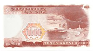 1000 kroner 1975 X.0135012 erstatningsseddel. Kv.01