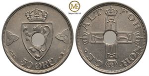 50 øre 1923 Haakon VII. Med hull. Kv.0/01