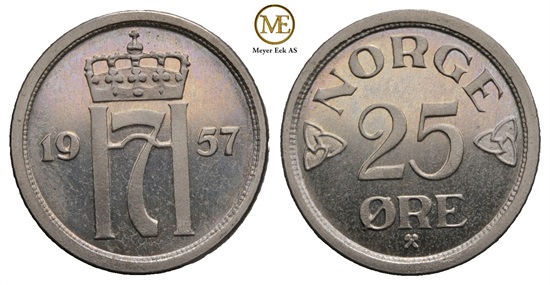 25 øre 1957 Haakon VII. Prakteksemplar