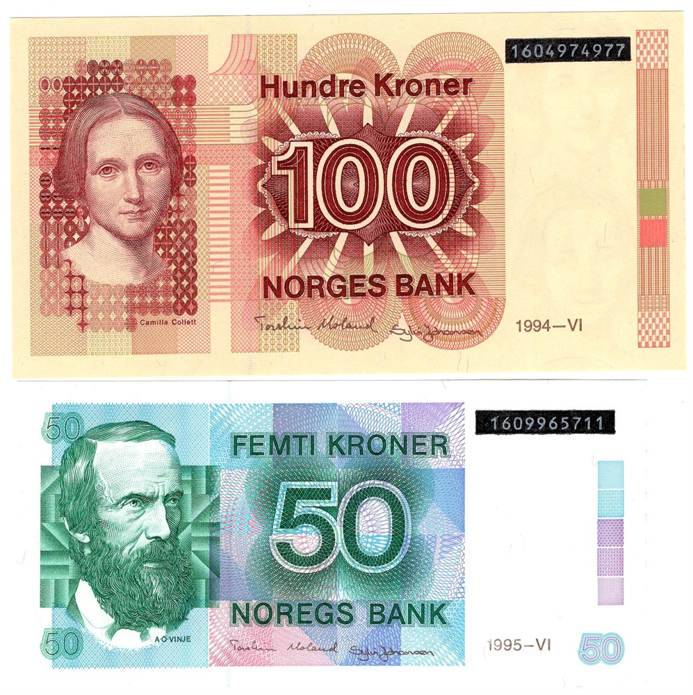 100 kroner og 50 kroner 6 Utg. med sort overtrykk. Kv.0