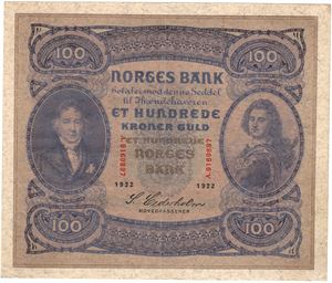 100 kroner 1932 A.9169897. S-seddel. Kv.1+