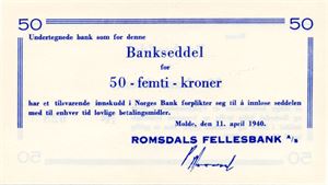 Romsdals Fellesbank 50 kroner 11.4.1940