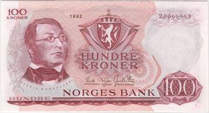 100 kroner 1962 Z. Erstatningsseddel. 66 UNC.