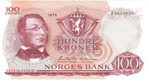 100 kroner 1975 Z.5429829. Erstatningsseddel. Kv.0