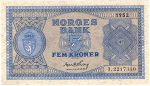 5 kroner 1952 I.2217310. Kv.0