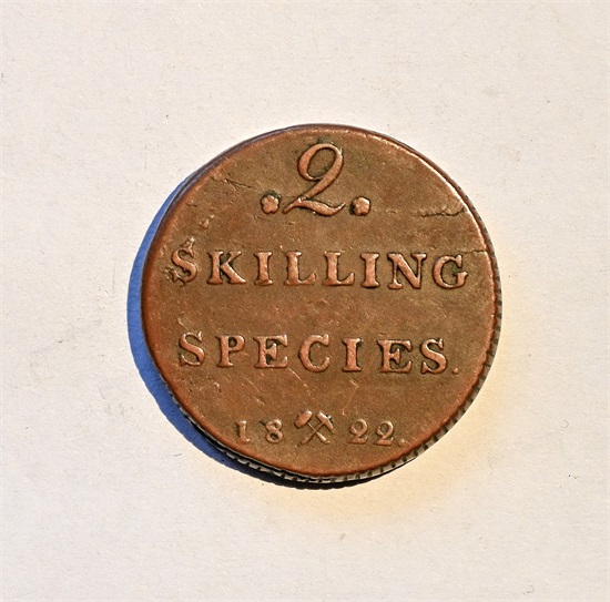 Norge 2 skilling 1822 kv. 1+