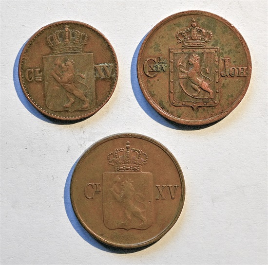 Norge 1/2 skilling 1841,1863 og 1867 kv. 1/1+,1 og 1/1+
