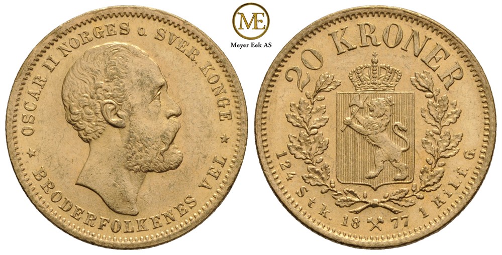 20 kroner 1877 Oscar II. Kv.0/01