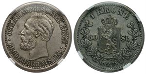 1 krone/30 skilling 1875 Oscar II. Kv.1+/01