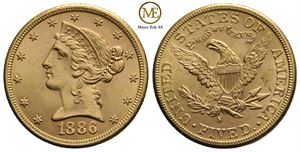 5 dollar 1886 S. Liberty head. Kv.01