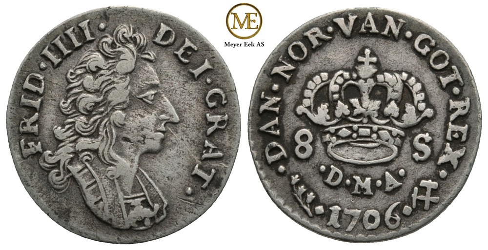 8 skilling 1706 Frederik IV. Kv.1+