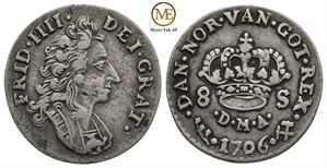 8 skilling 1706 Frederik IV. Kv.1+