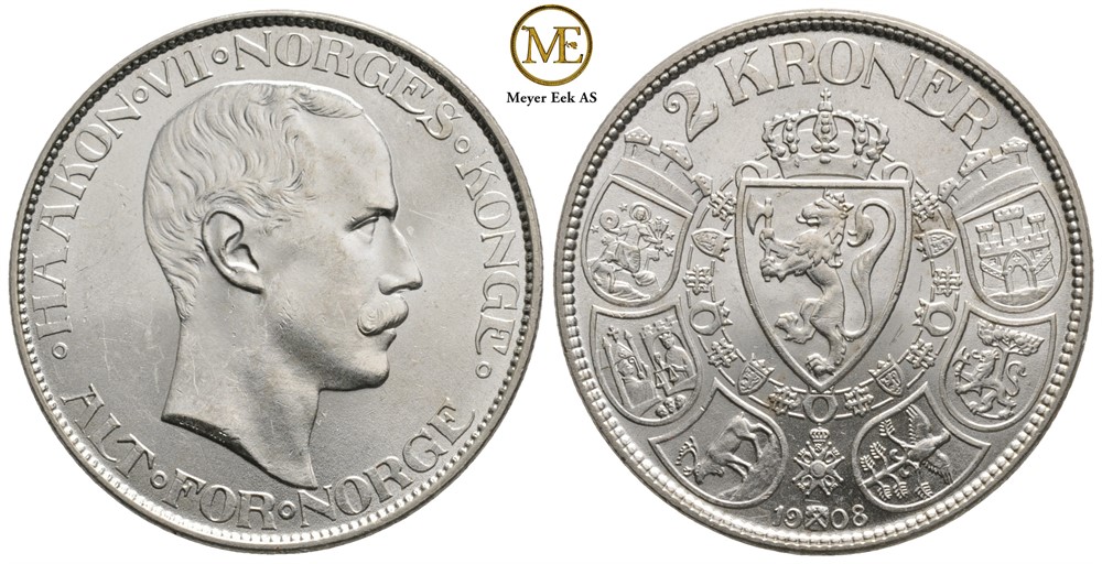 2 kroner 1908 Haakon VII. Kv.0