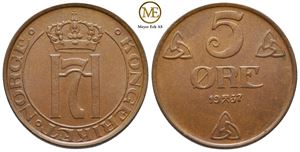 5 øre 1937 Haakon VII. Kv.0