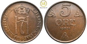 5 øre 1928 Haakon VII. Kv.0