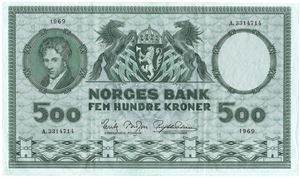 500 kroner 1969 A.3314714. Kv.01