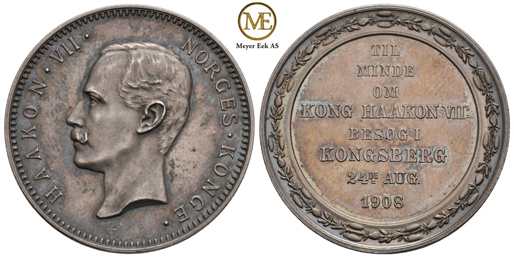 Haakon VII. Besøket på Kongsberg 1908. Sølv. 31 mm. Kv.01