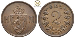 2 øre 1907 Haakon VII. Kv.0/01