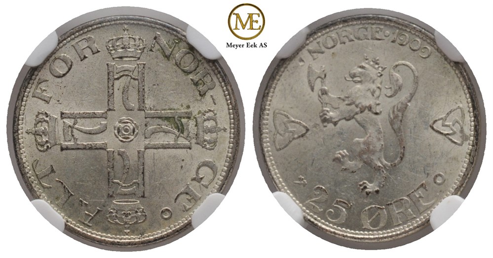 25 øre 1909 Haakon VII. Kv.0/01
