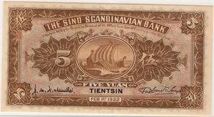 Kina-Sino Scandinavian Bank 5 yuan 1922. Kv.0