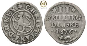 2 skilling 1676 Christian V. Kv.1/1+