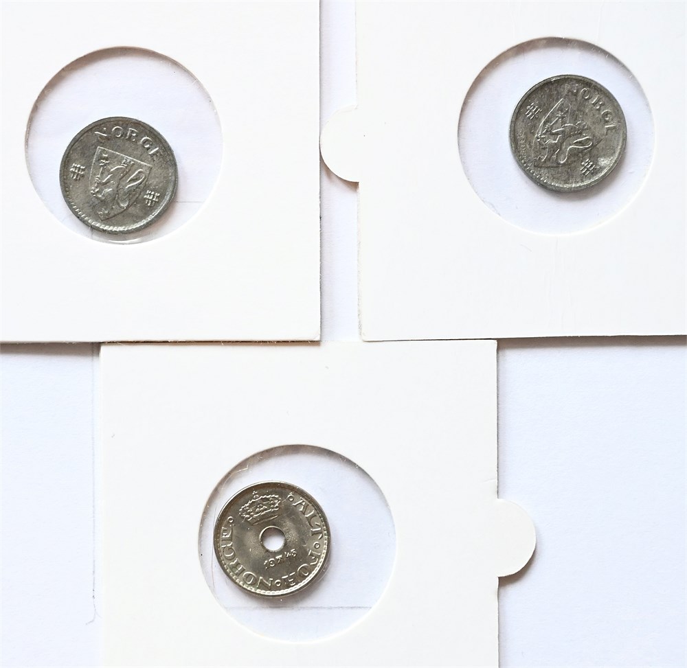 Norge 10 øre 1942, 42 zink og 45 i kobbernikkel kv. 0